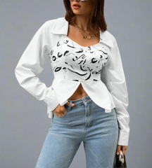 abstract corset shirt with curved hem – LYRA