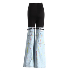 contrast leggings with detachable painted denim flares – ROGUE