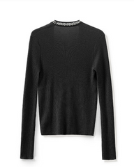 ribbed knit blouse with crystal neckline - VERA