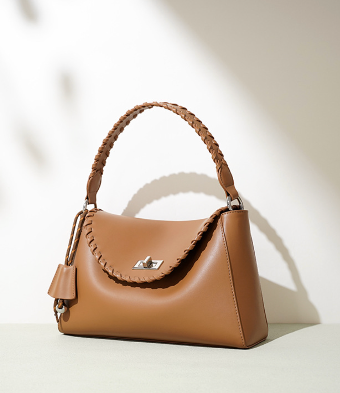 top-handle trapeze bag with braided strap – LENA