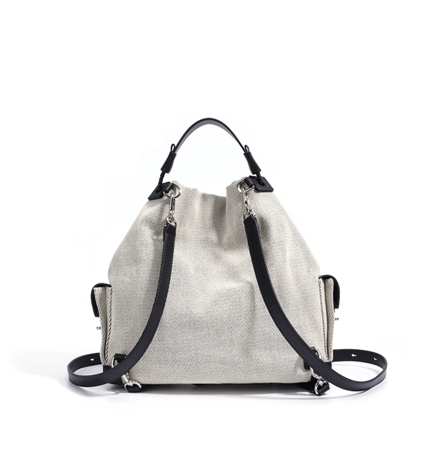 striped canvas drawstring bucket bag with leather trims – NOIIR