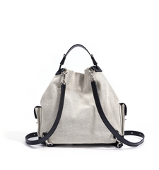 striped canvas drawstring bucket bag with leather trims – NOIIR