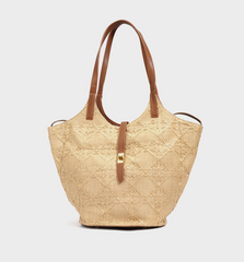 extured woven tote bag with leather strap closure – SIENNA