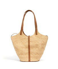 extured woven tote bag with leather strap closure – SIENNA