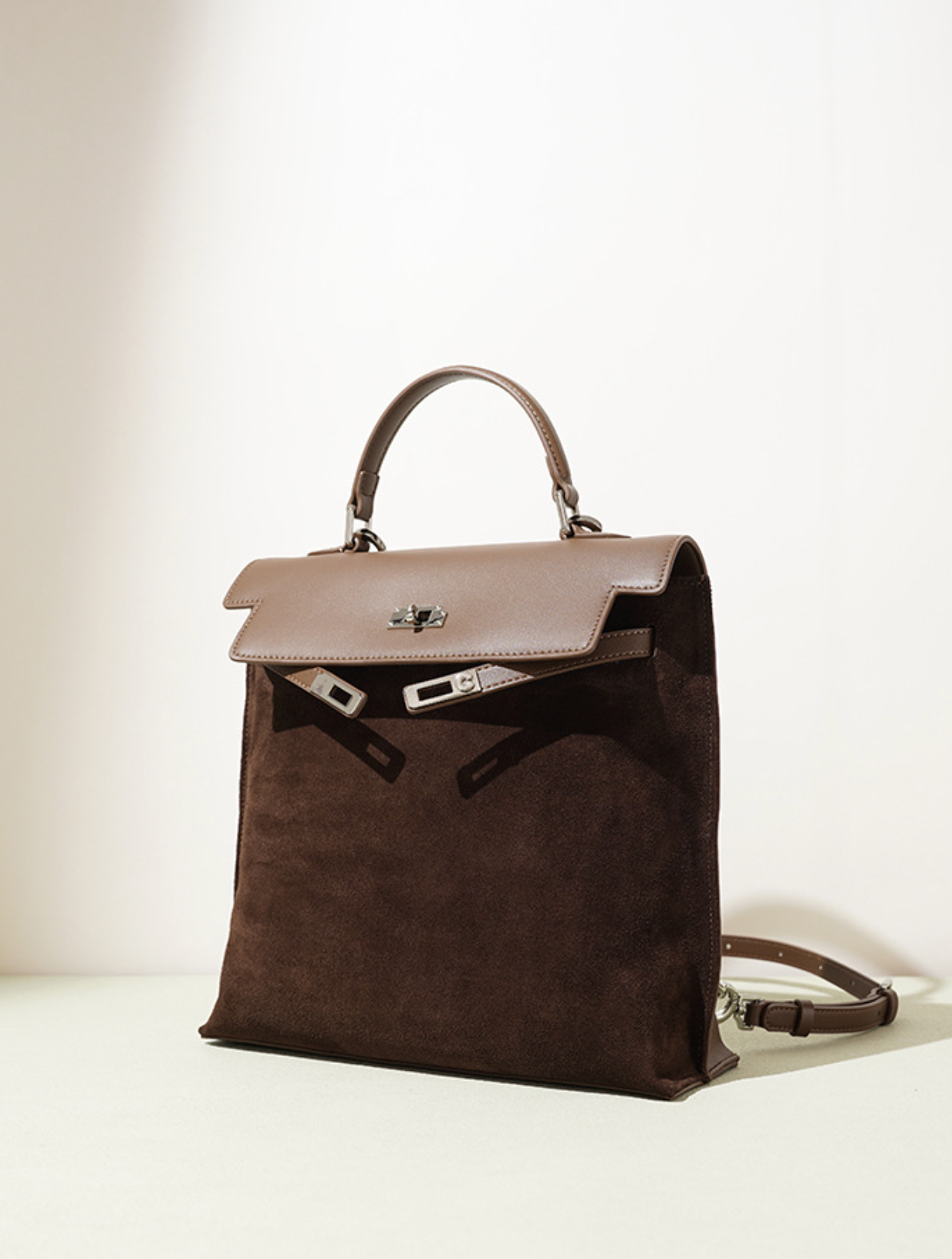 structured suede backpack with leather flap – SIENA