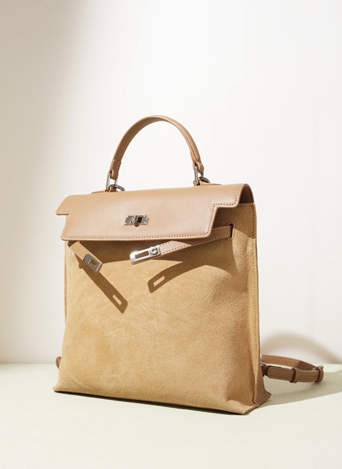 structured suede backpack with leather flap – SIENA