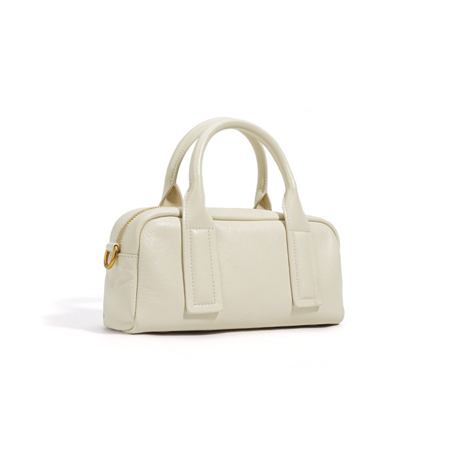 structured mini barrel bag in polished black – VERN