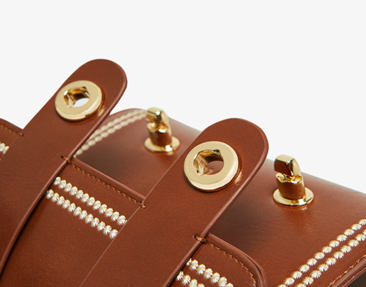 pearl-trim leather satchel with double clasp & bunny charm – COCOA
