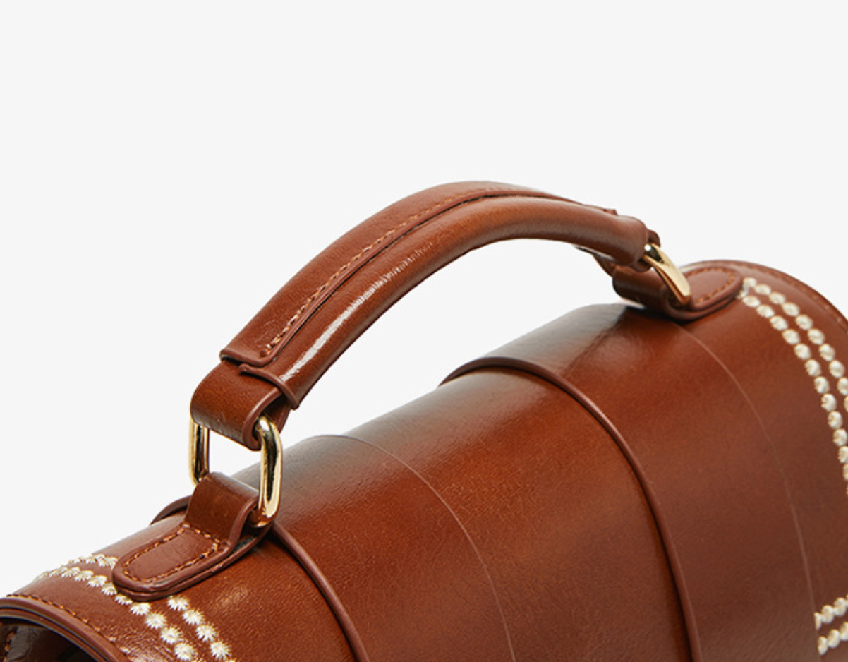 pearl-trim leather satchel with double clasp & bunny charm – COCOA