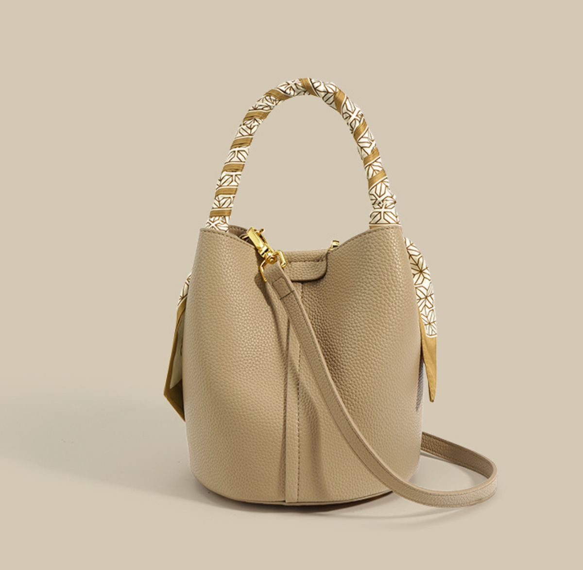 mini bucket bag with printed scarf handle – SANDY