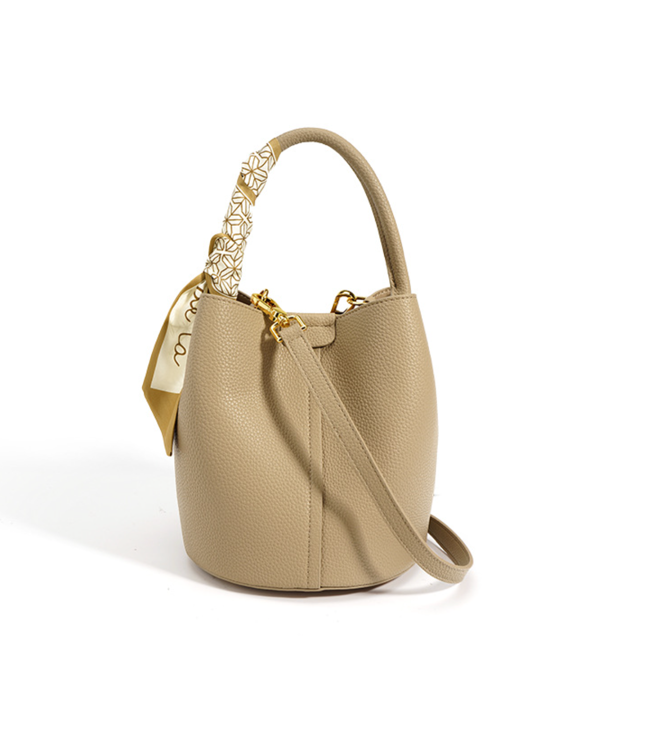 mini bucket bag with printed scarf handle – SANDY
