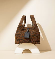 leopard-print suede tote with tag detail – NALA