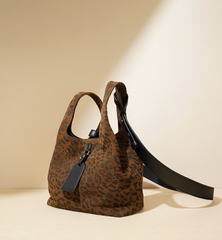 leopard-print suede tote with tag detail – NALA