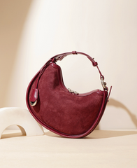 crescent suede shoulder bag with leather trim – SIENNA