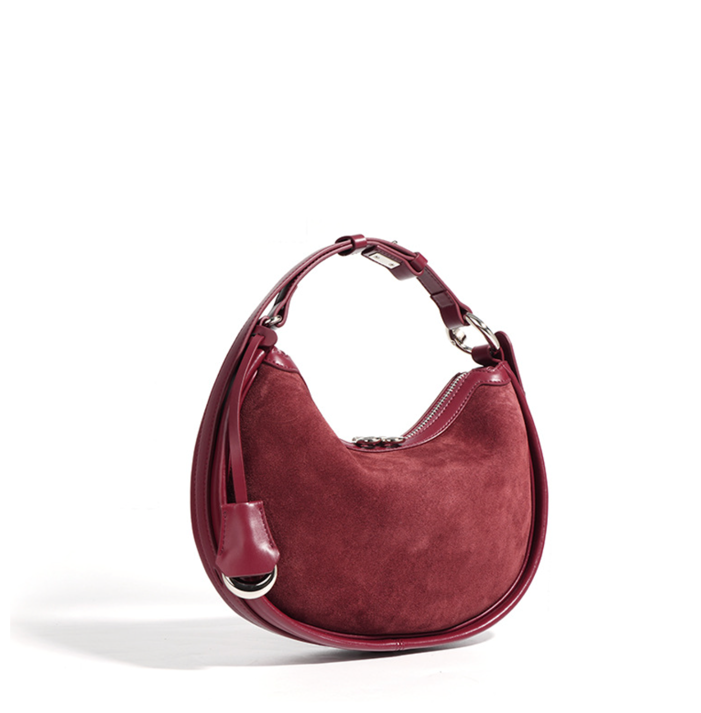 crescent suede shoulder bag with leather trim – SIENNA