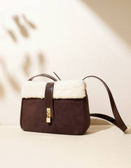 suede crossbody bag with shearling trim – COCOA