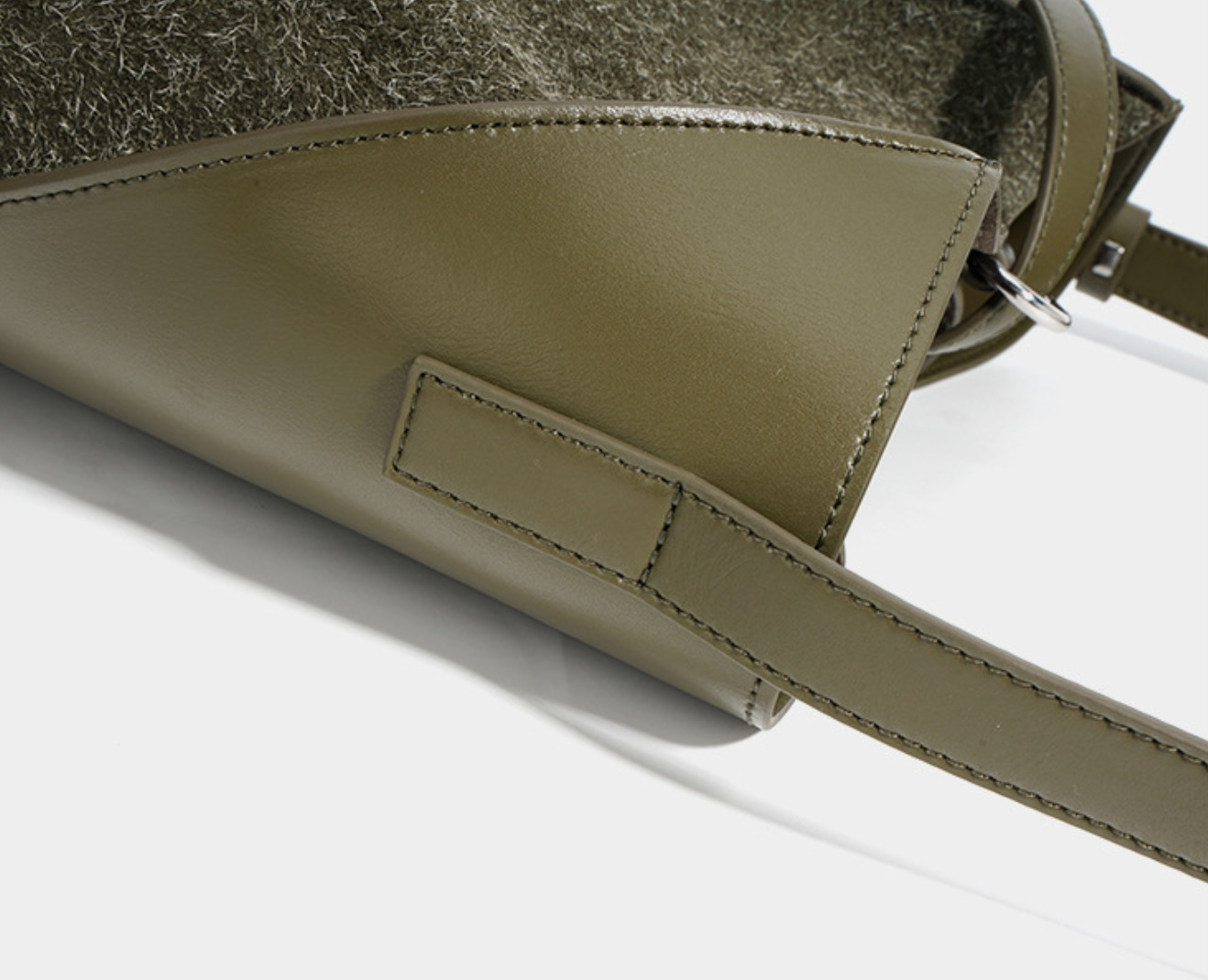 asymmetrical bucket bag with felt panel – SAGE