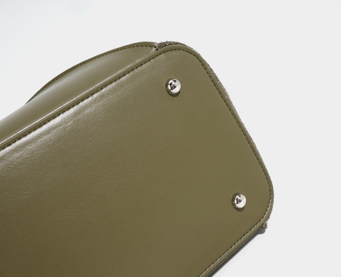 asymmetrical bucket bag with felt panel – SAGE