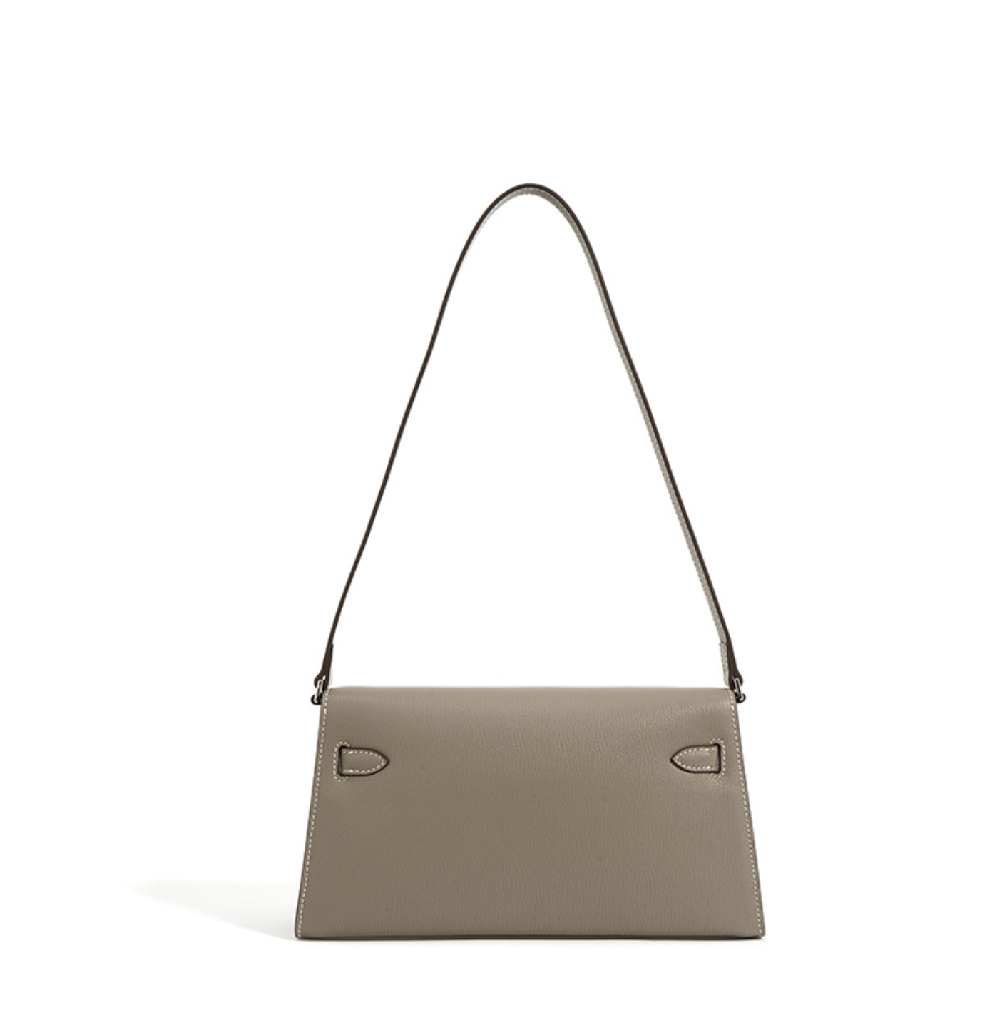 slim trapeze shoulder bag with buckle flap – STONE
