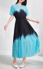 short-sleeve ombré pleated midi dress – LAGOON