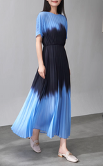 short-sleeve ombré pleated midi dress – LAGOON