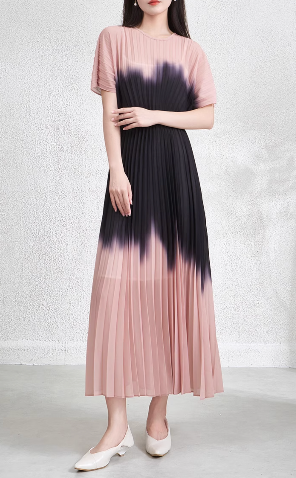short-sleeve ombré pleated midi dress – LAGOON