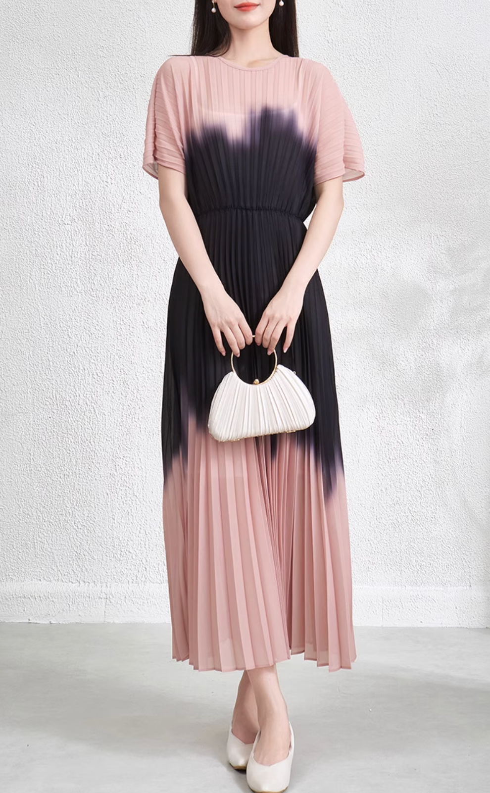 short-sleeve ombré pleated midi dress – LAGOON