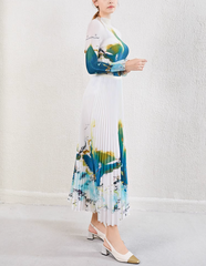 pleated midi skirt with watercolor floral print – SERENL