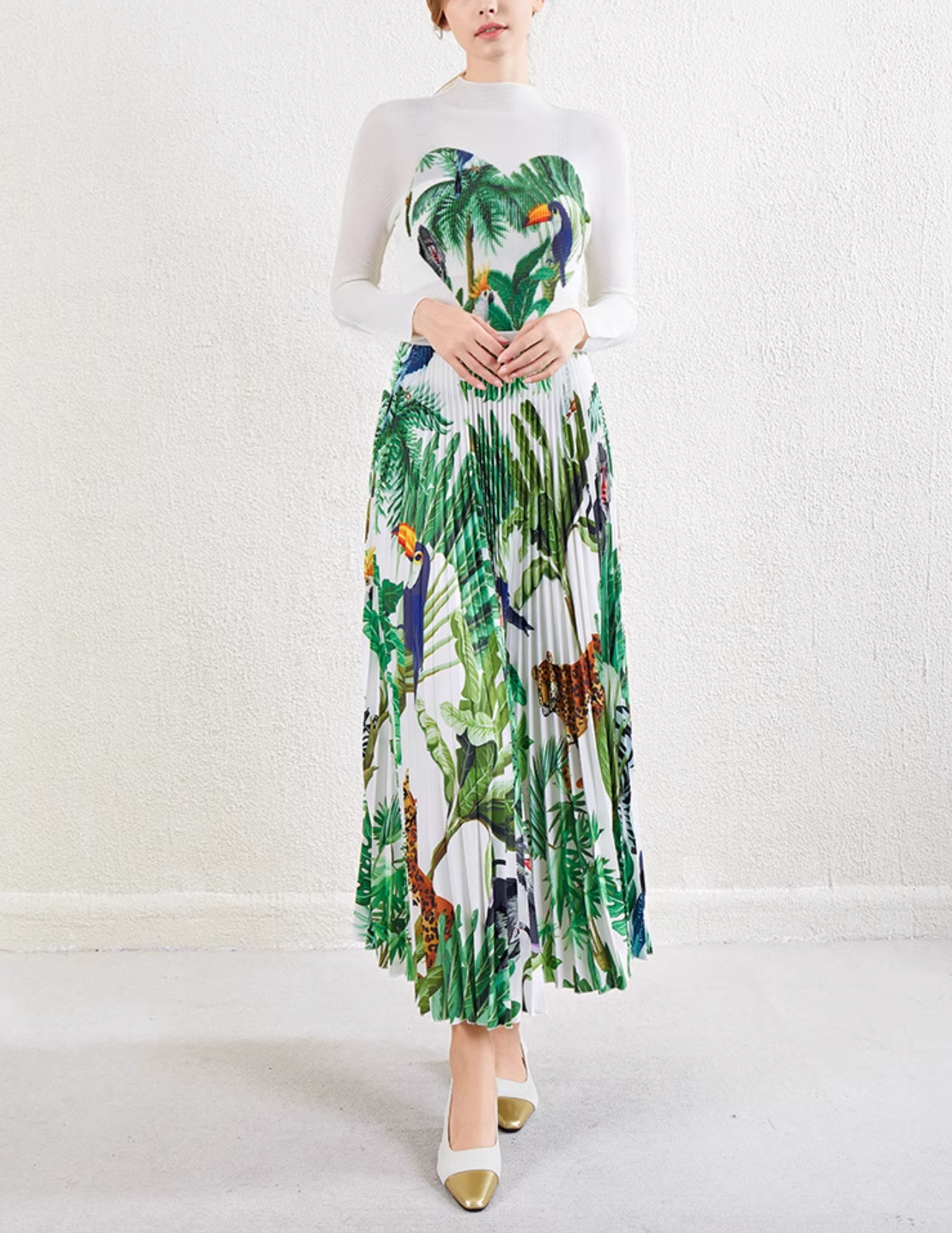pleated midi skirt with tropical jungle print – TULUM