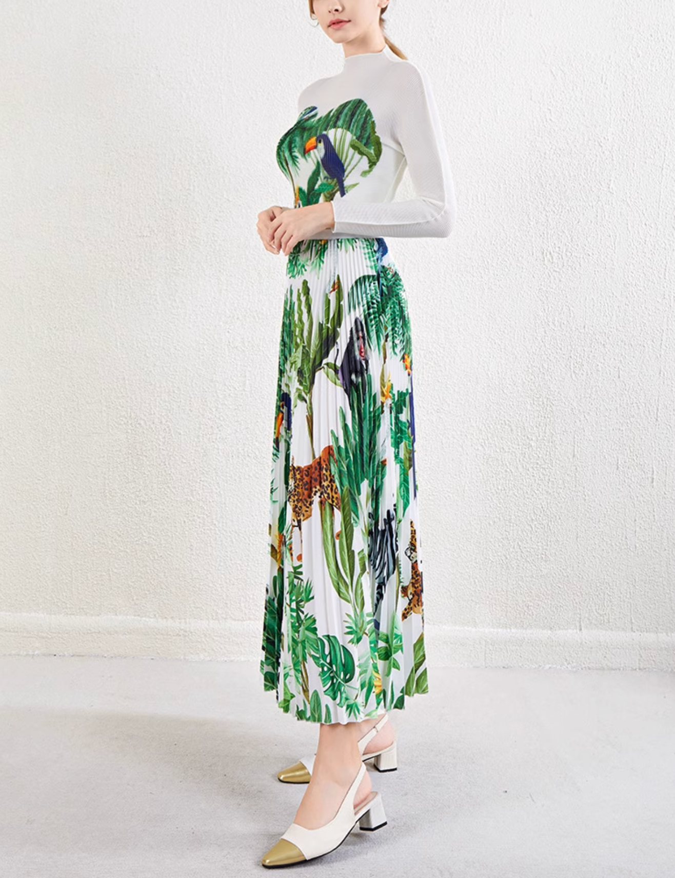 pleated midi skirt with tropical jungle print – TULUM