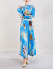 pleated midi skirt with seashell sky print – AZURE
