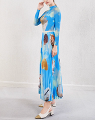 pleated midi skirt with seashell sky print – AZURE