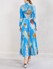 pleated midi skirt with seashell sky print – AZURE