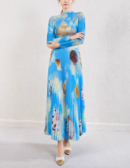pleated midi skirt with seashell sky print – AZURE