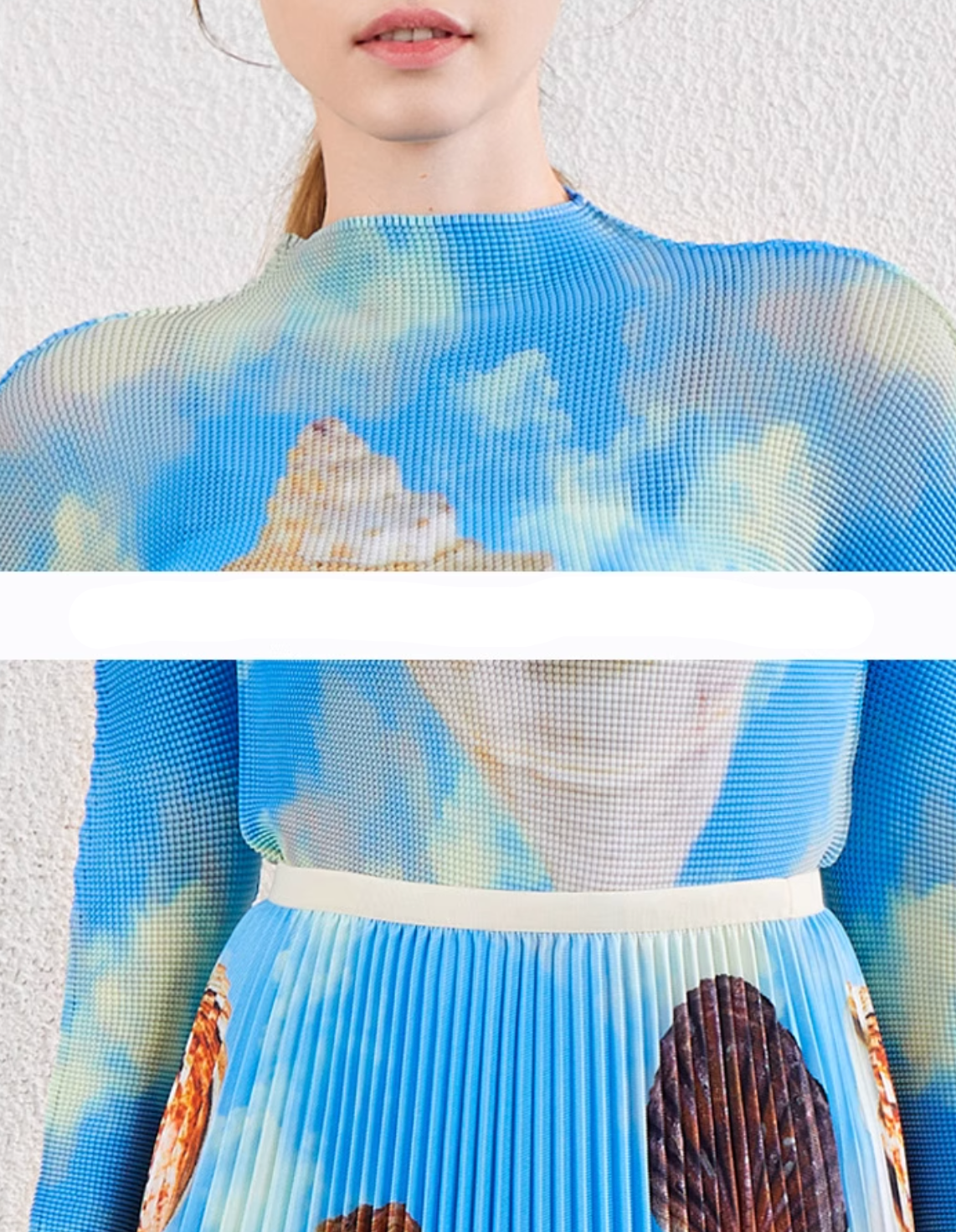 pleated midi skirt with seashell sky print – AZURE