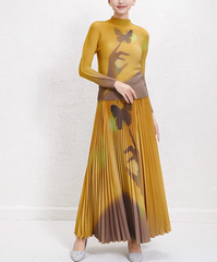 pleated midi skirt with hand and butterfly motif – AURS