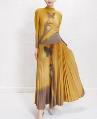 pleated midi skirt with hand and butterfly motif – AURS
