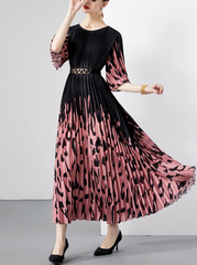 pleated midi dress with teal abstract print – ZENYA
