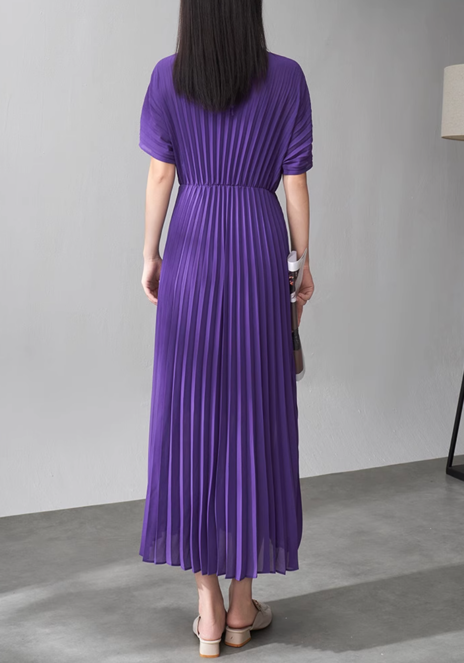 short-sleeve pleated midi dress – VIOLET