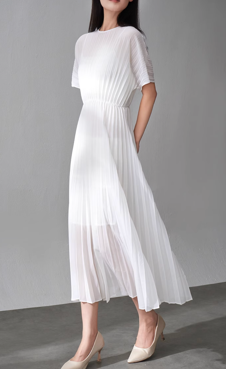 short-sleeve pleated midi dress – VIOLET