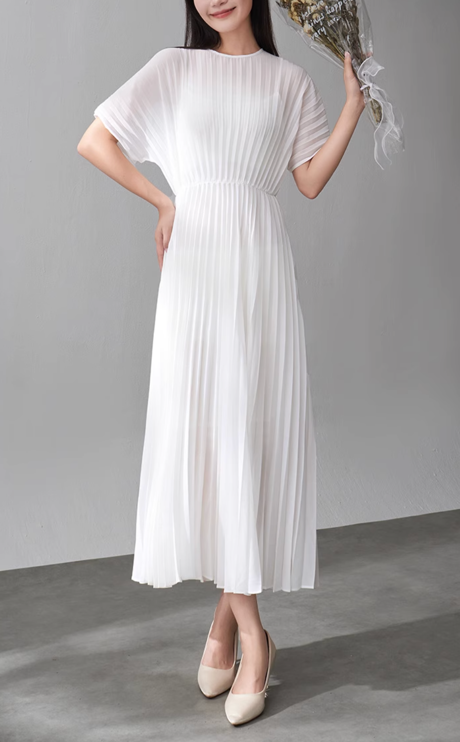 short-sleeve pleated midi dress – VIOLET