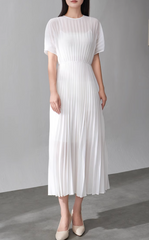 short-sleeve pleated midi dress – VIOLET