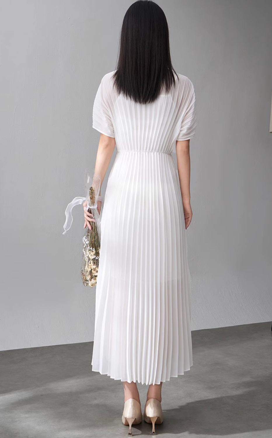short-sleeve pleated midi dress – VIOLET