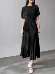 short-sleeve pleated midi dress – VIOLET