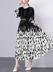 long-sleeve pleated dress with gradient animal print – VELVET
