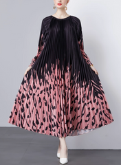 long-sleeve pleated dress with gradient animal print – VELVET