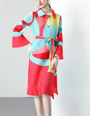 belted pleated shirt dress with abstract color blocks – MOSAIC