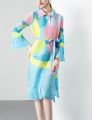 belted pleated shirt dress with abstract color blocks – MOSAIC