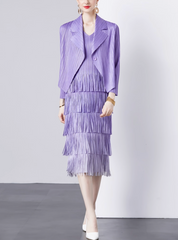 pleated blazer with tiered fringe midi skirt – LAVINA