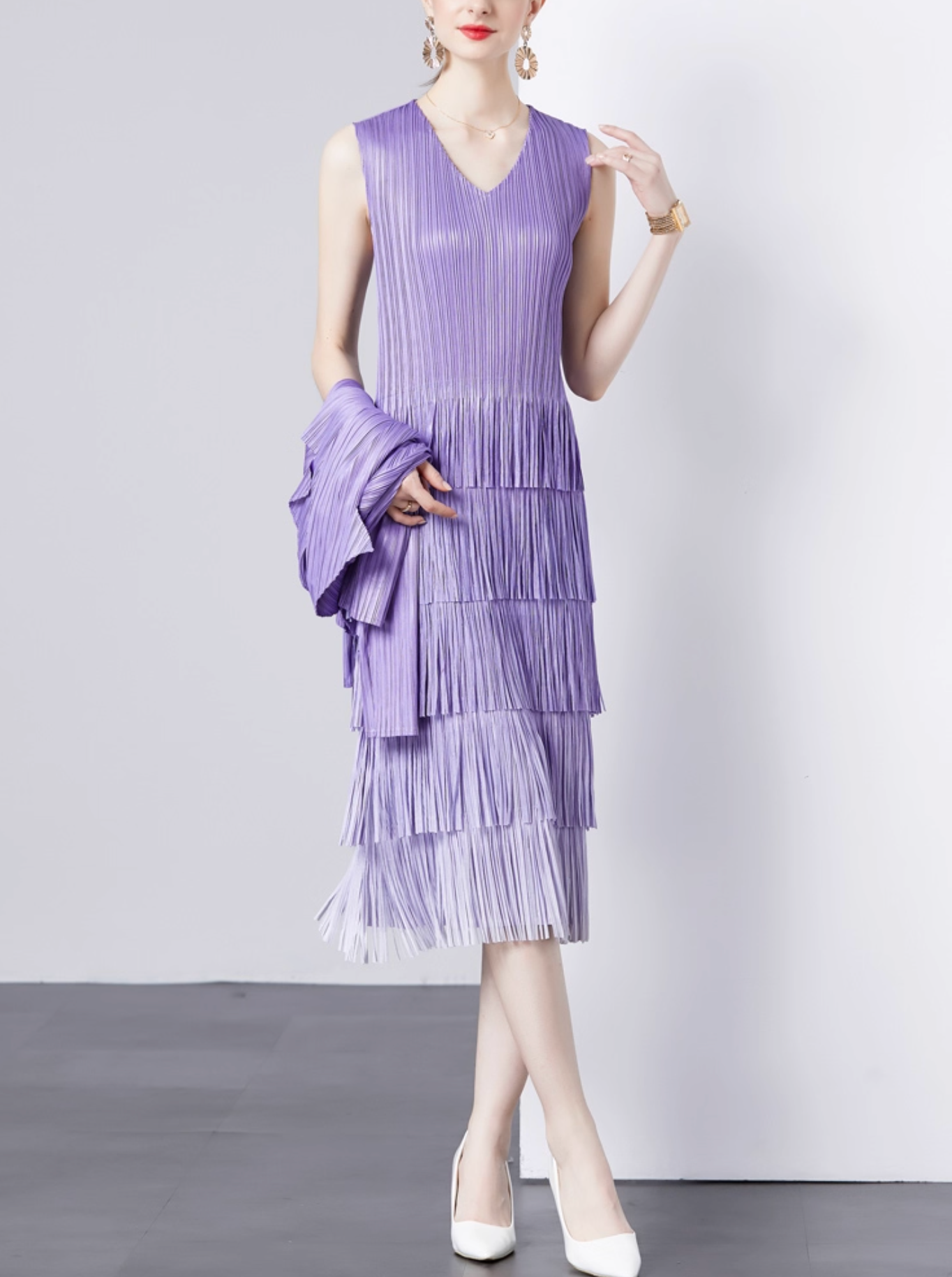 pleated blazer with tiered fringe midi skirt – LAVINA